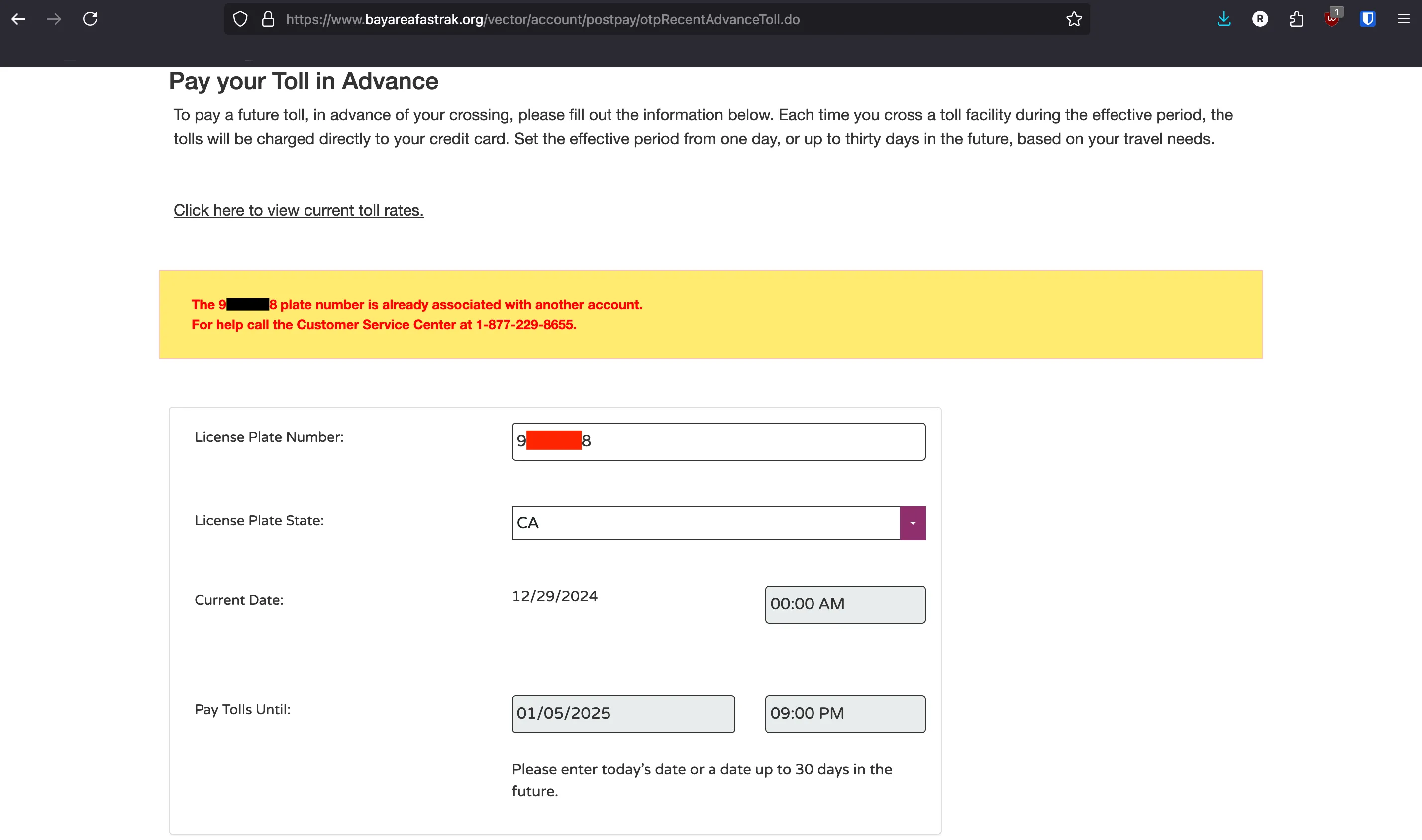 Bay Area FasTrak Future Crossing unsuccessful setup